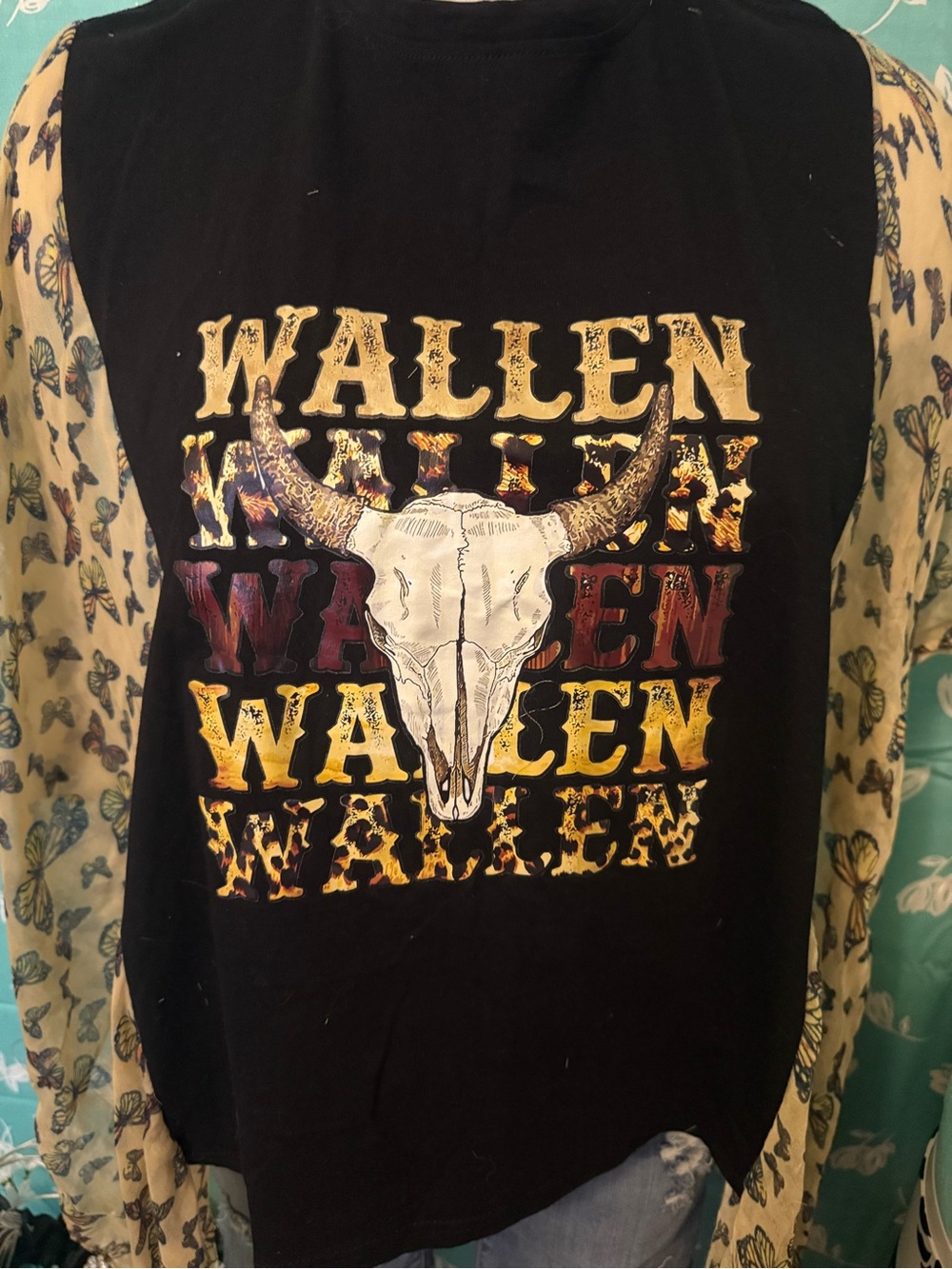 Wallen Graphic Tank with Bull Skull Print - Black & Yellow